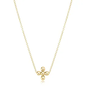 16" Necklace Gold - Classic Beaded Signature Cross Gold - 3mm Bead Gold