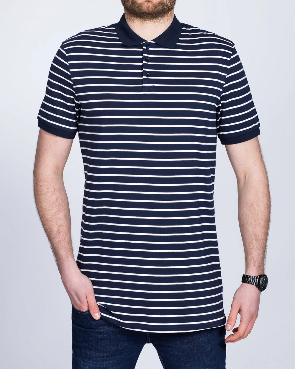 2t Slim Fit Tall Striped Polo Shirt (navy)