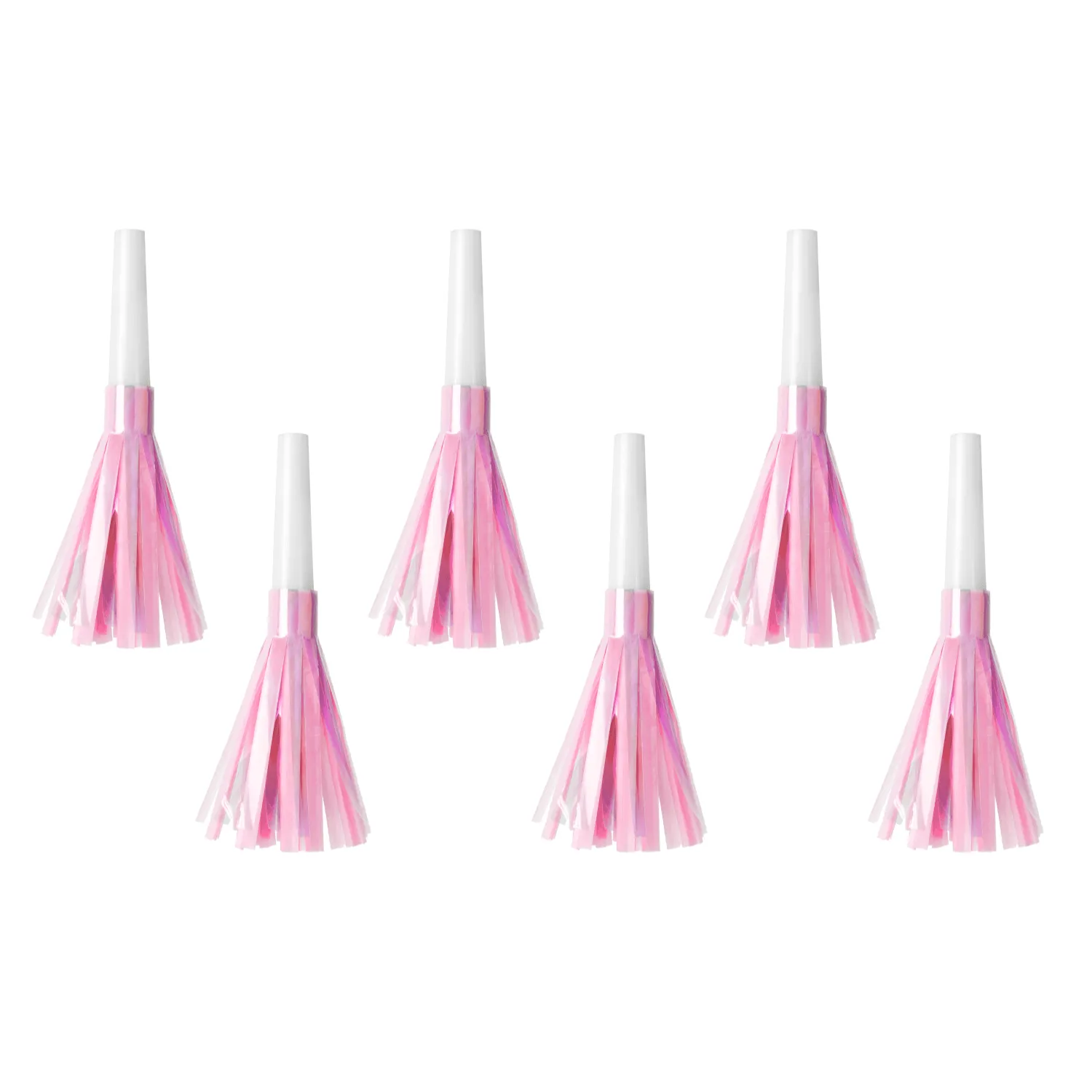 6 Pink Fringed Party Horns