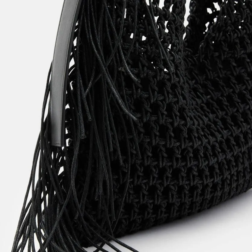 AllSaints Sabine Crochet Shoulder Bag in Black