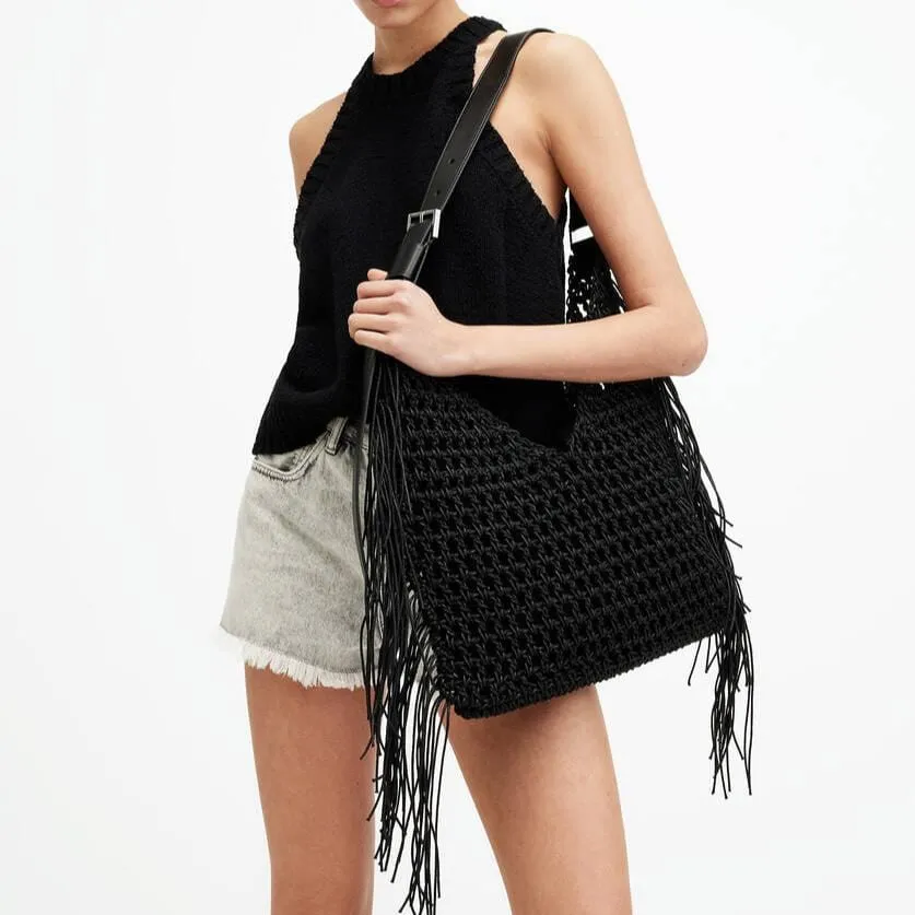 AllSaints Sabine Crochet Shoulder Bag in Black