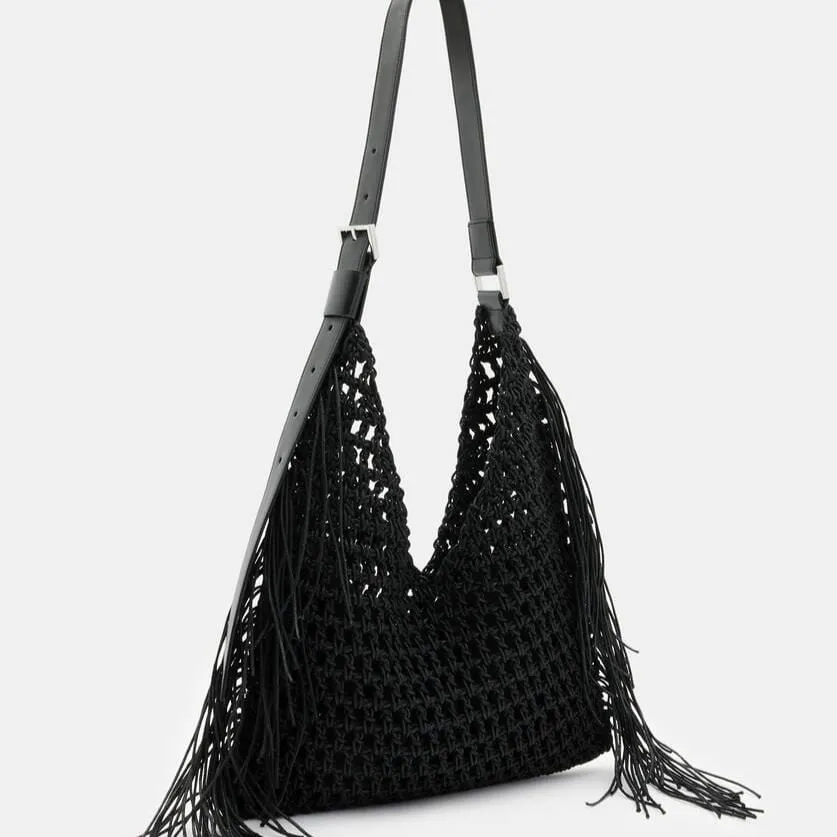 AllSaints Sabine Crochet Shoulder Bag in Black