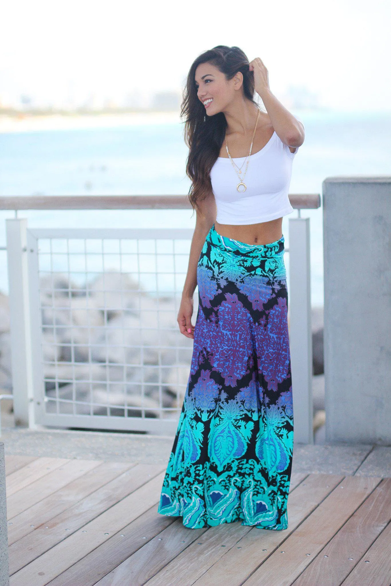 Aqua Printed Maxi Skirt