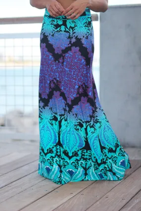 Aqua Printed Maxi Skirt