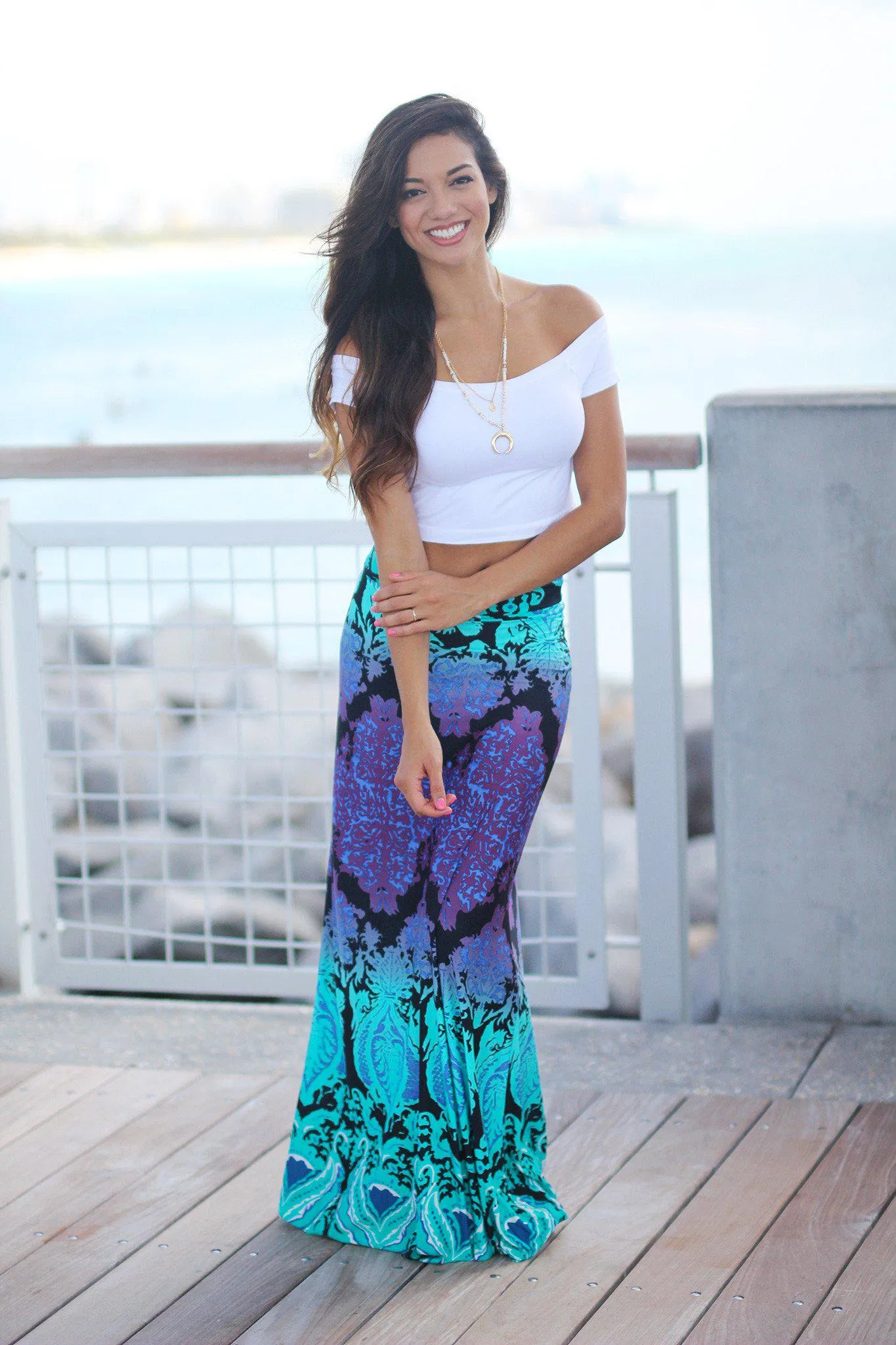 Aqua Printed Maxi Skirt