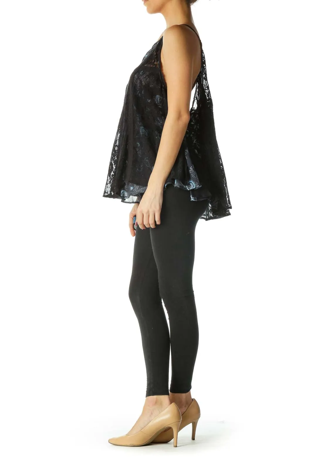 Black Floral Lace Sleeveless Top