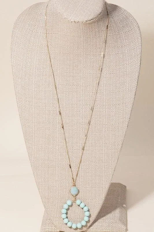 Blue Ball Beaded Circle Cutout Long Necklace