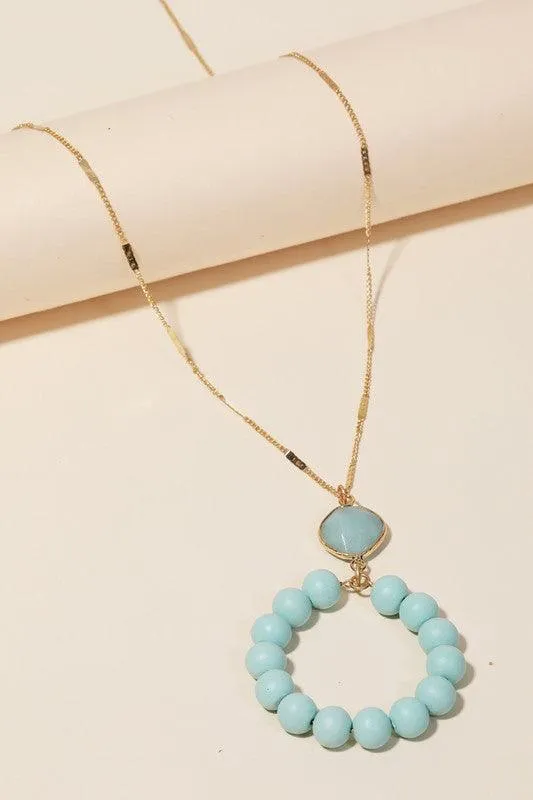 Blue Ball Beaded Circle Cutout Long Necklace