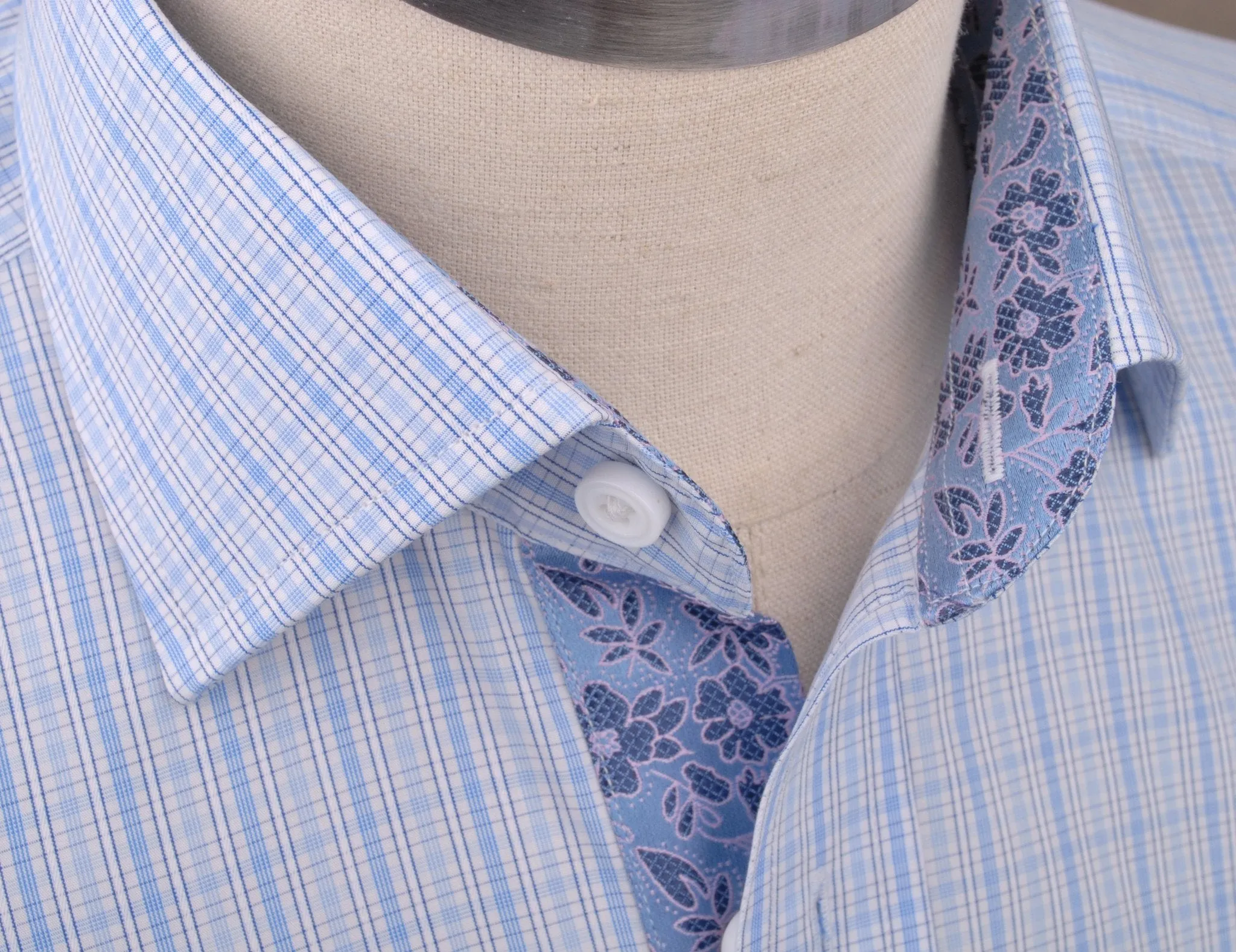 Blue Striped Checkered Formal Business Dress Shirt Hawaiian Hibiscus Floral Fashion