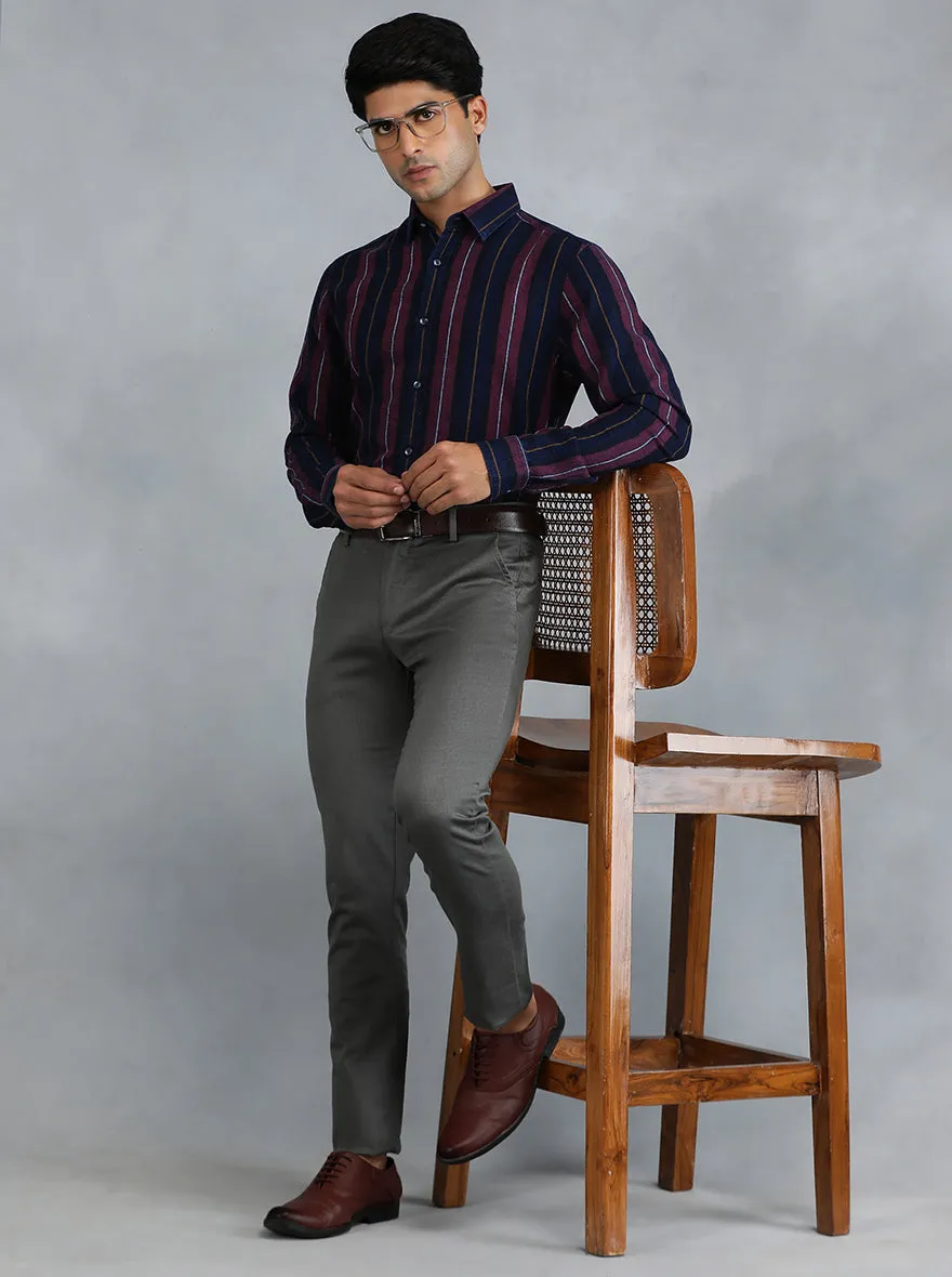 Blue Striped Slim Fit Casual Shirt | JadeBlue