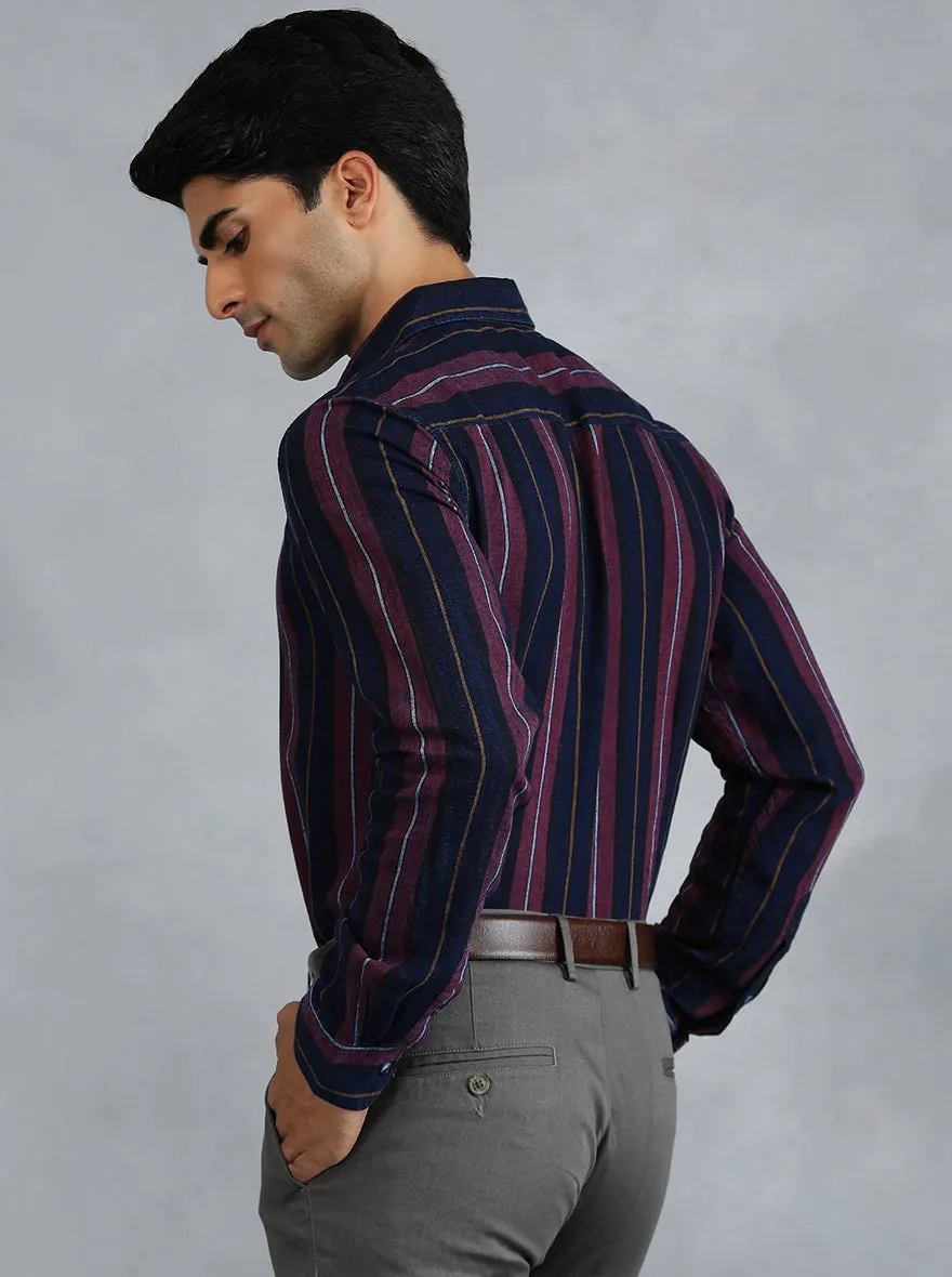 Blue Striped Slim Fit Casual Shirt | JadeBlue