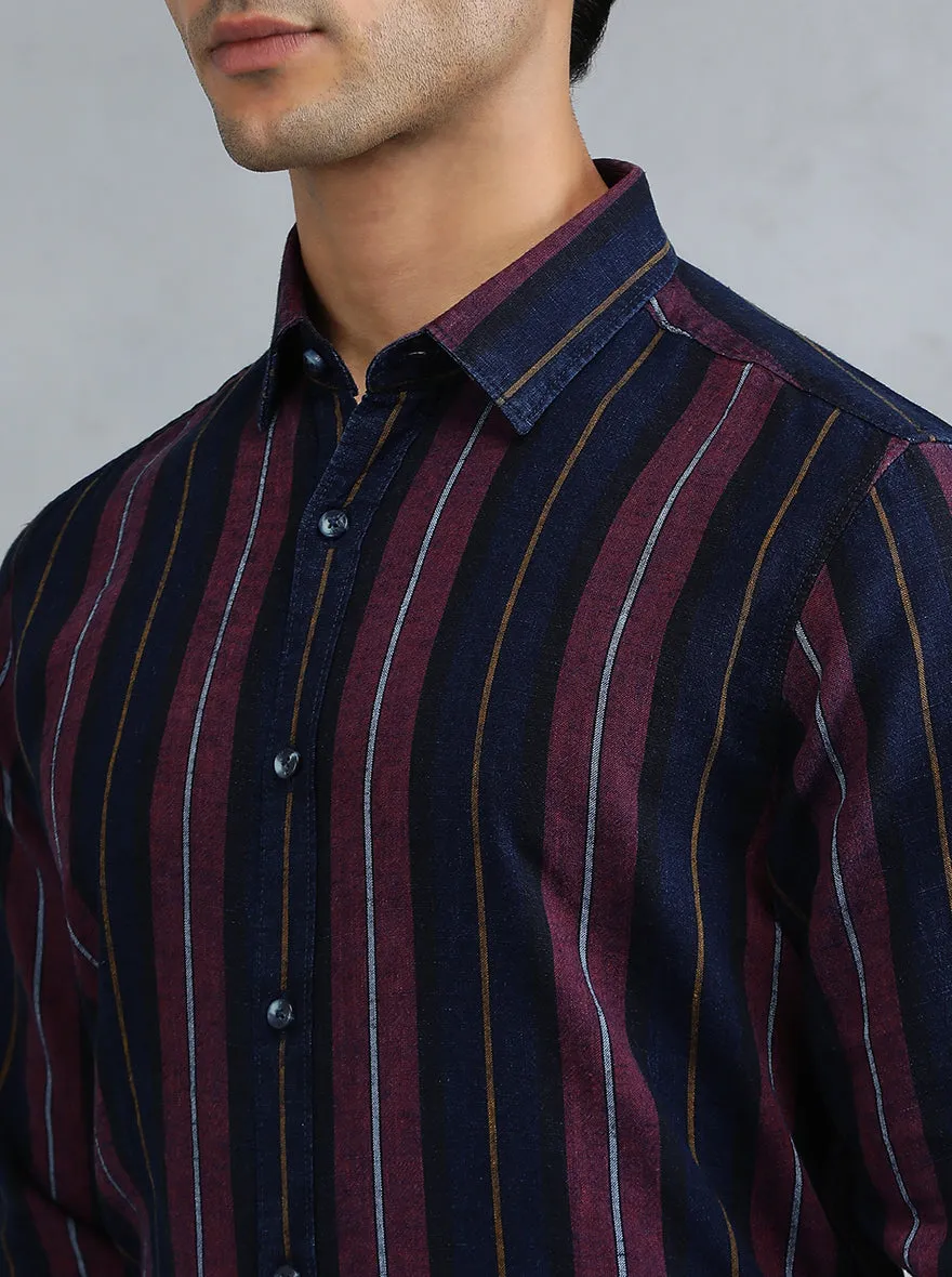 Blue Striped Slim Fit Casual Shirt | JadeBlue