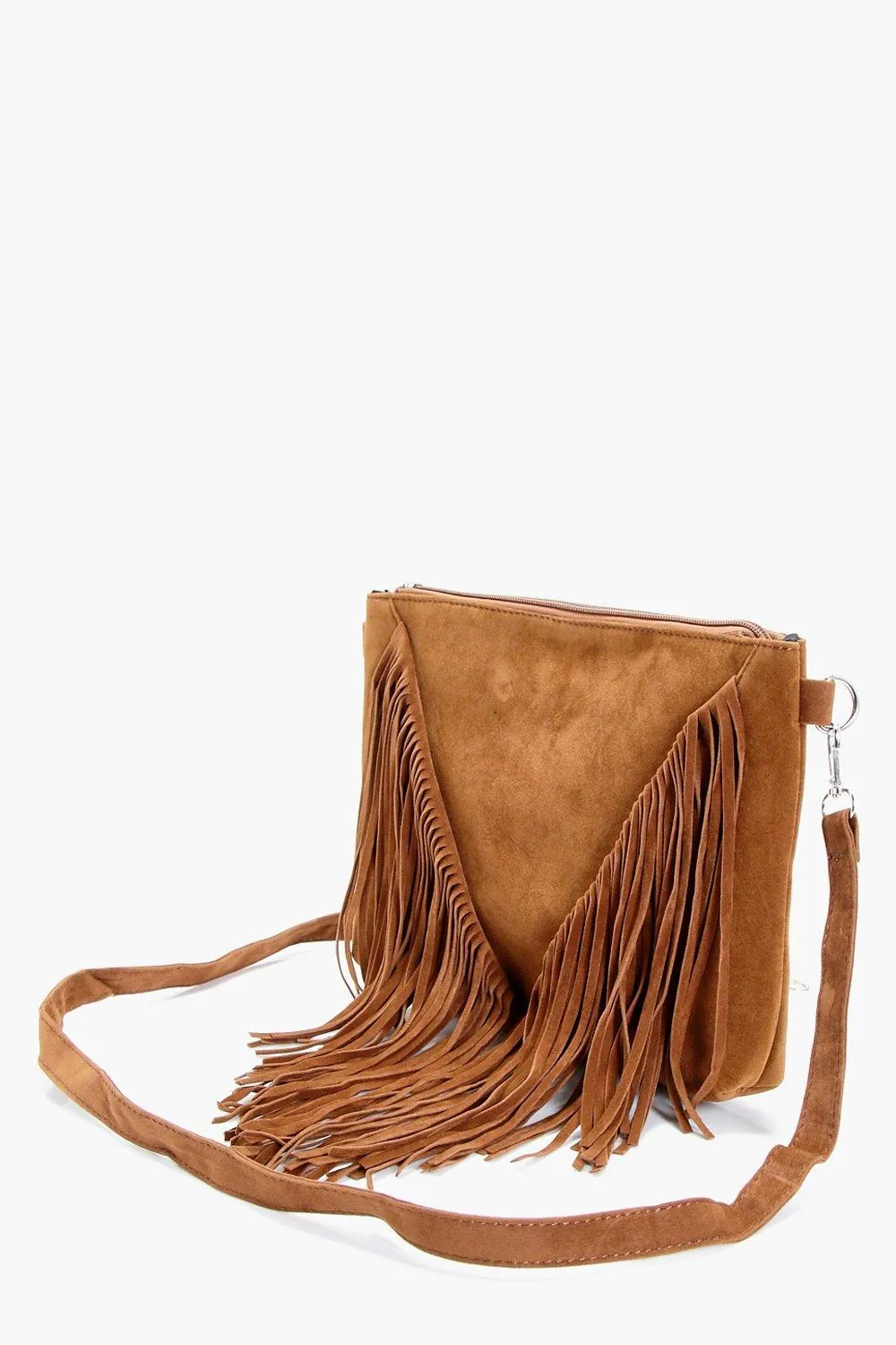 Boohoo Fringed Suede Bag, Tan