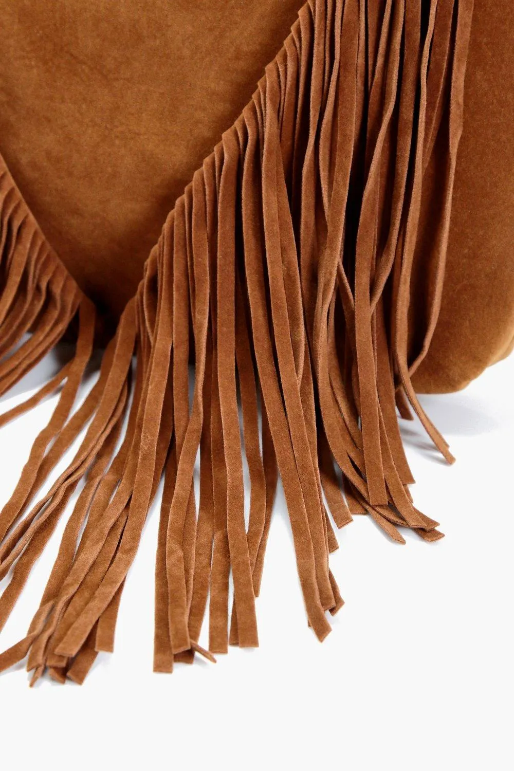 Boohoo Fringed Suede Bag, Tan