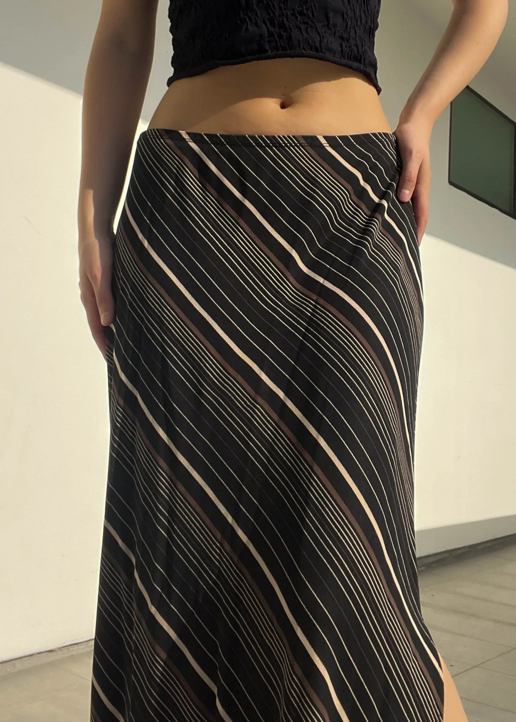 Café Striped Rayon Maxi Skirt (L)