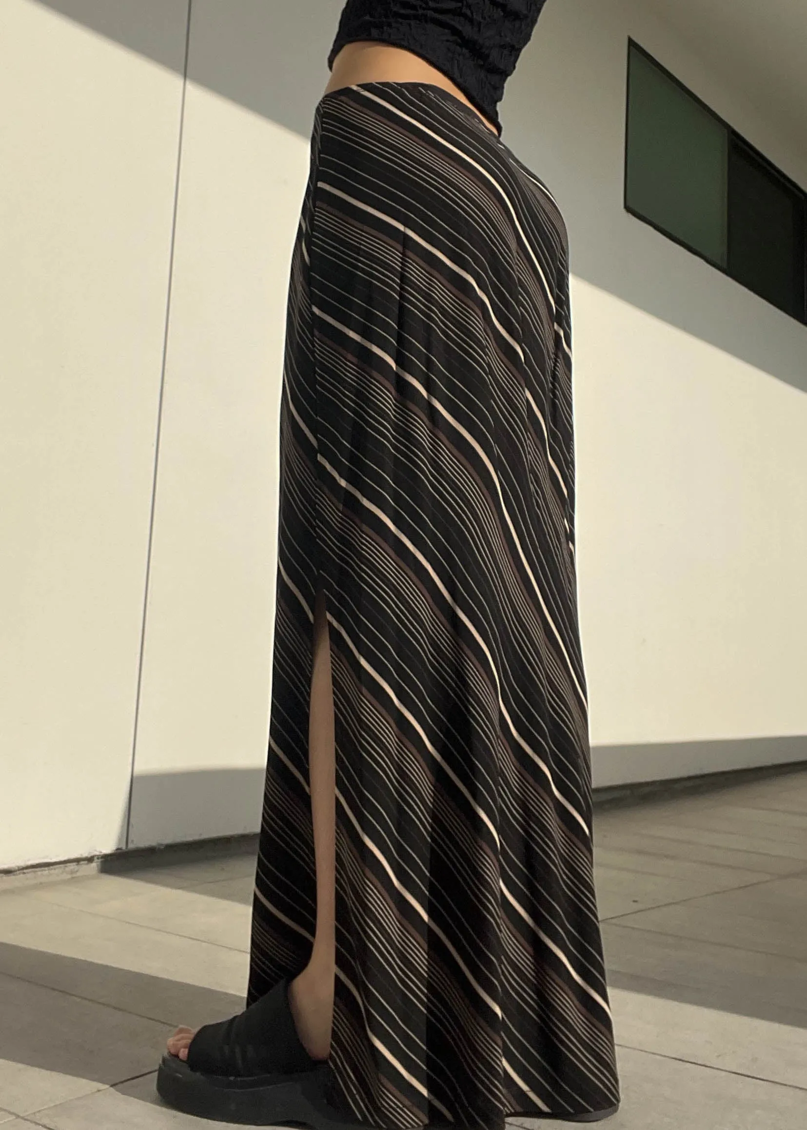 Café Striped Rayon Maxi Skirt (L)