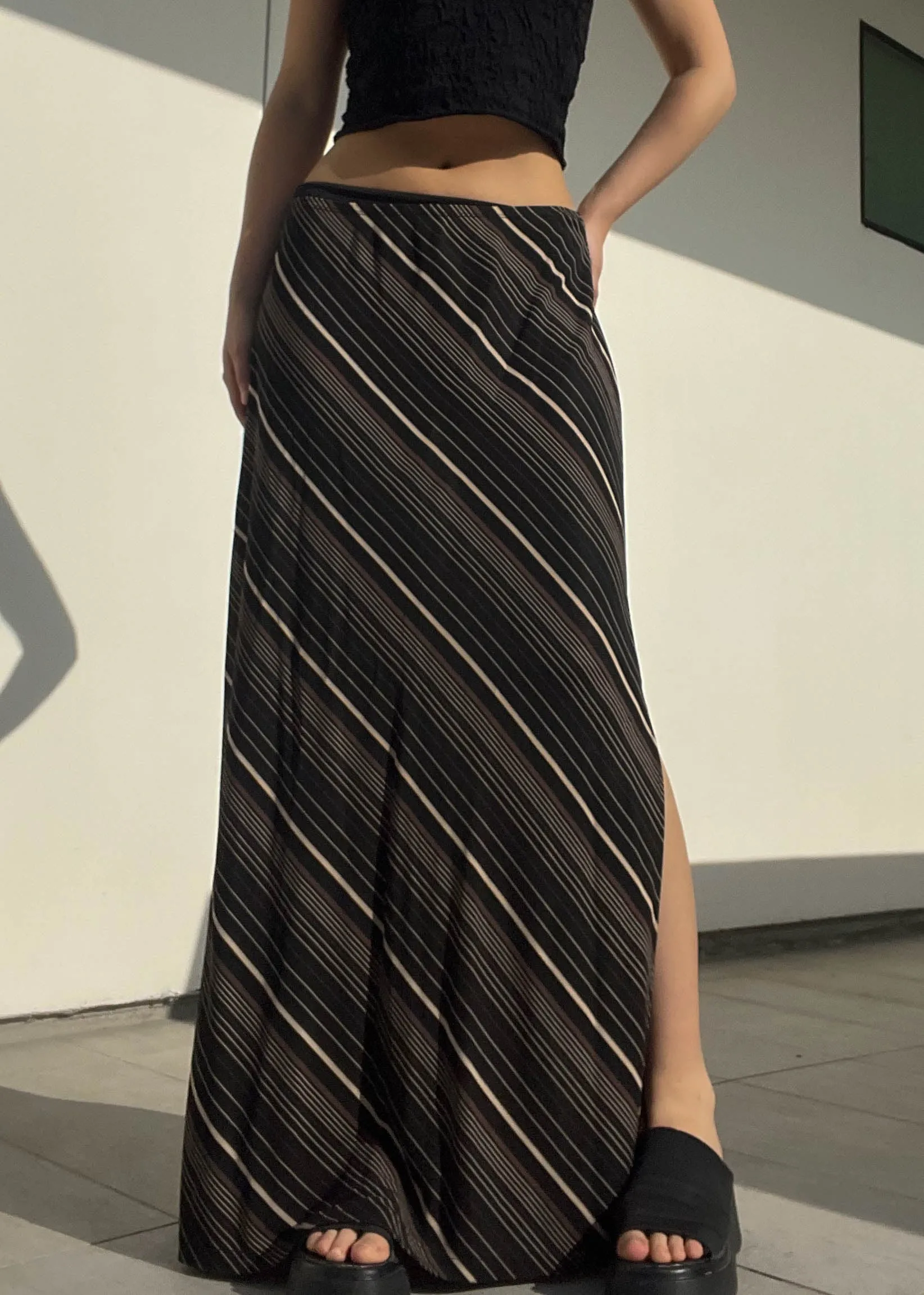 Café Striped Rayon Maxi Skirt (L)