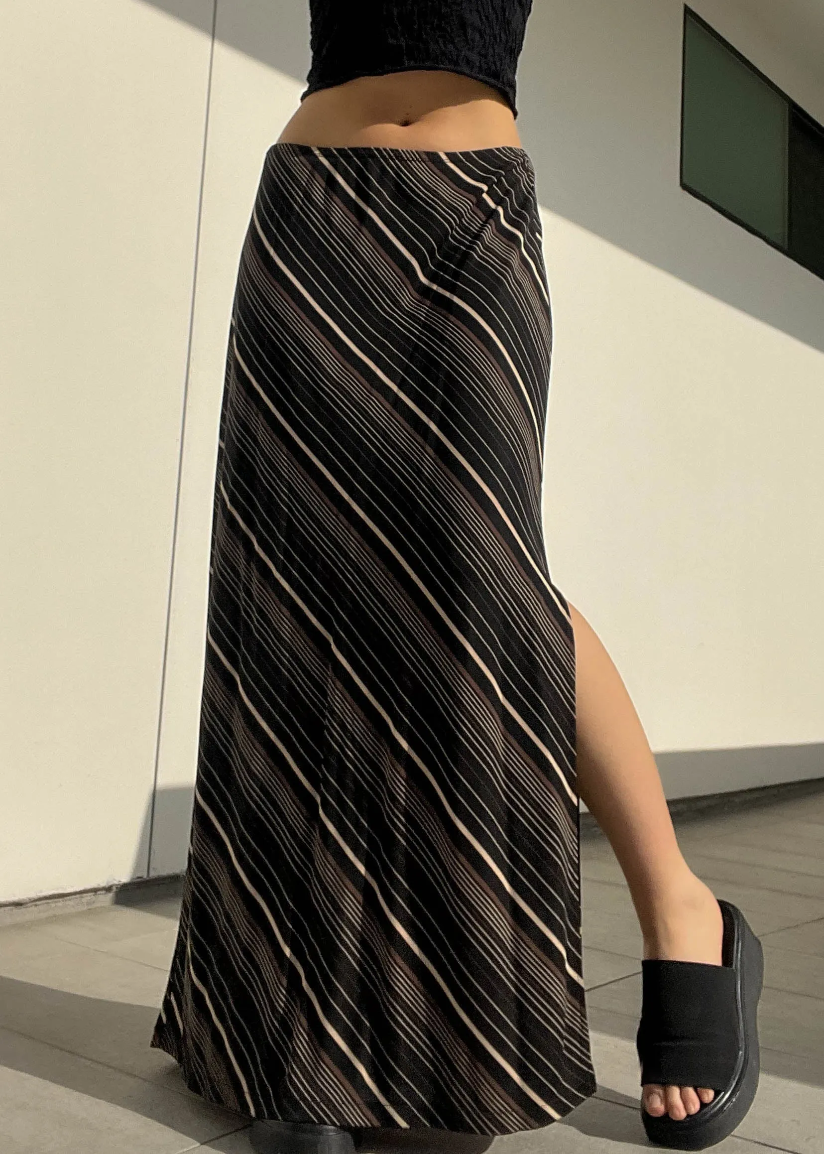 Café Striped Rayon Maxi Skirt (L)