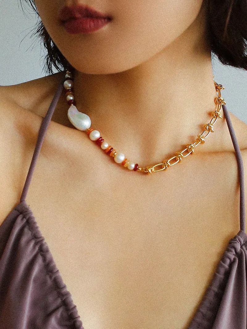 Colorful Beads & Baroque Pearls Twisted Chain Necklace