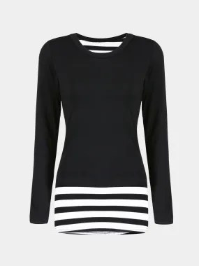 Custom Stripe Long Sleeve Black Top