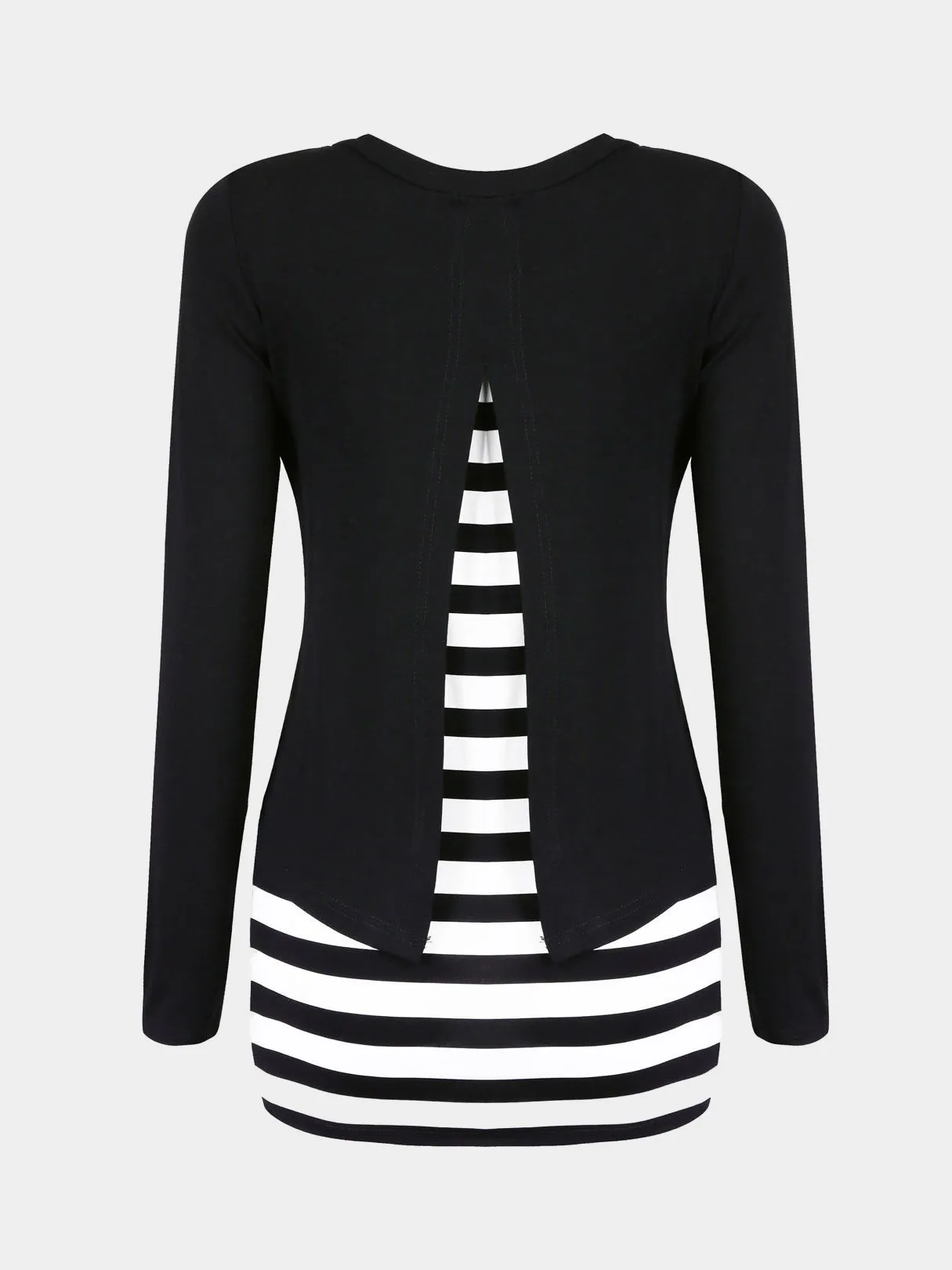 Custom Stripe Long Sleeve Black Top