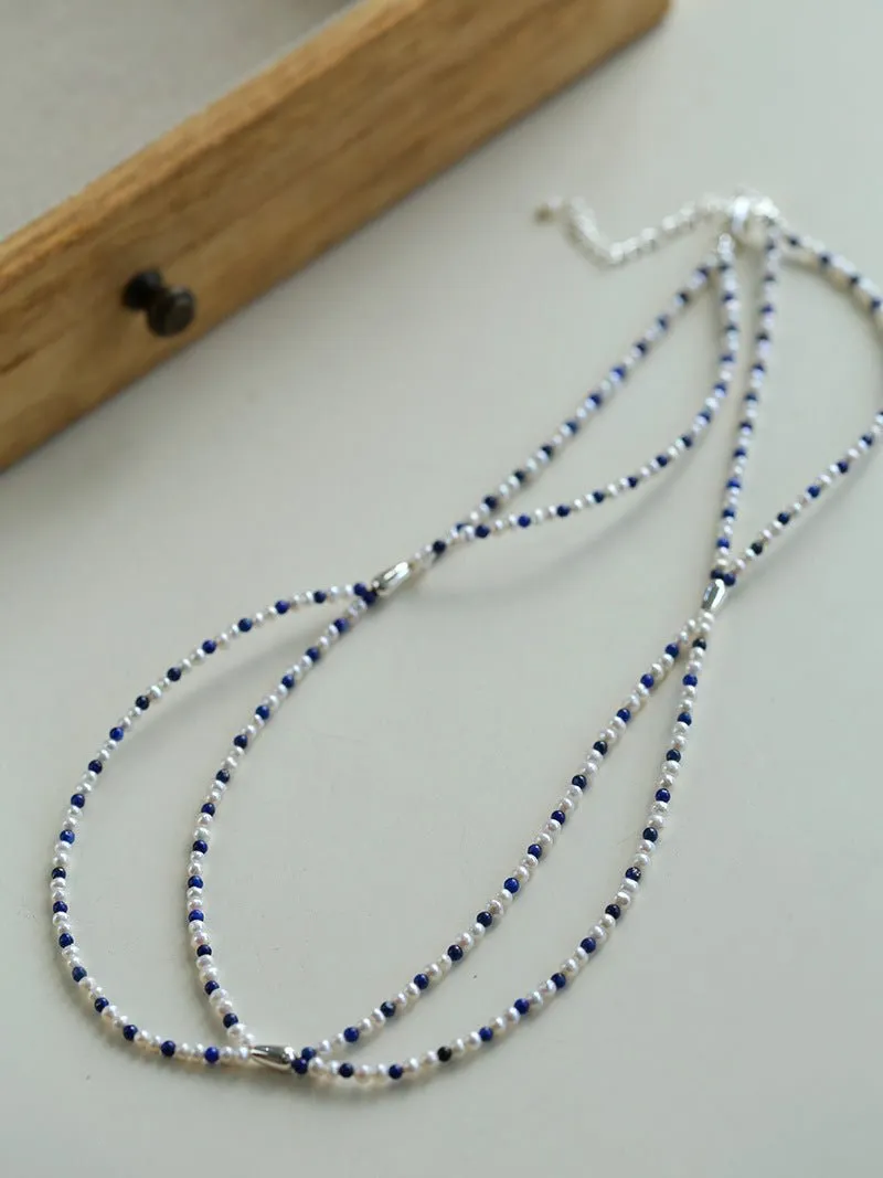 Double-Layer Necklace with Millet Pearls and Gemstone Beads