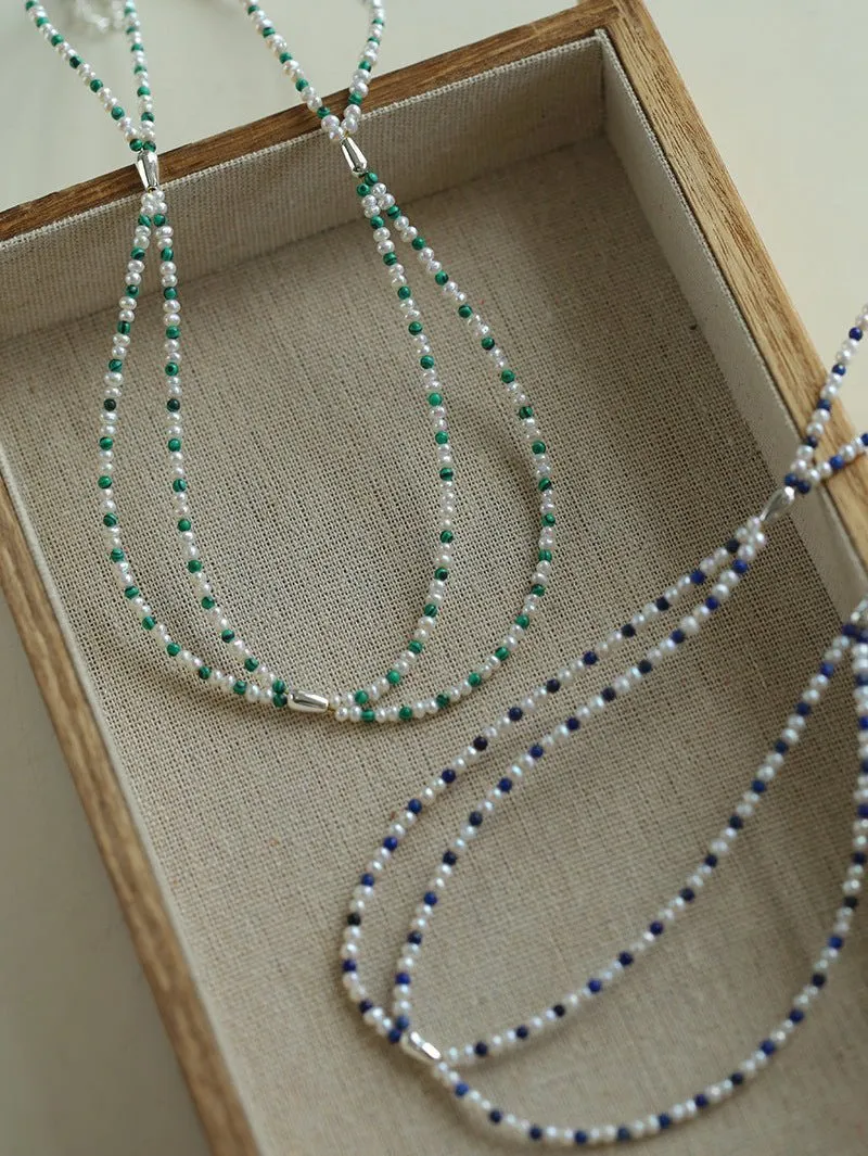 Double-Layer Necklace with Millet Pearls and Gemstone Beads