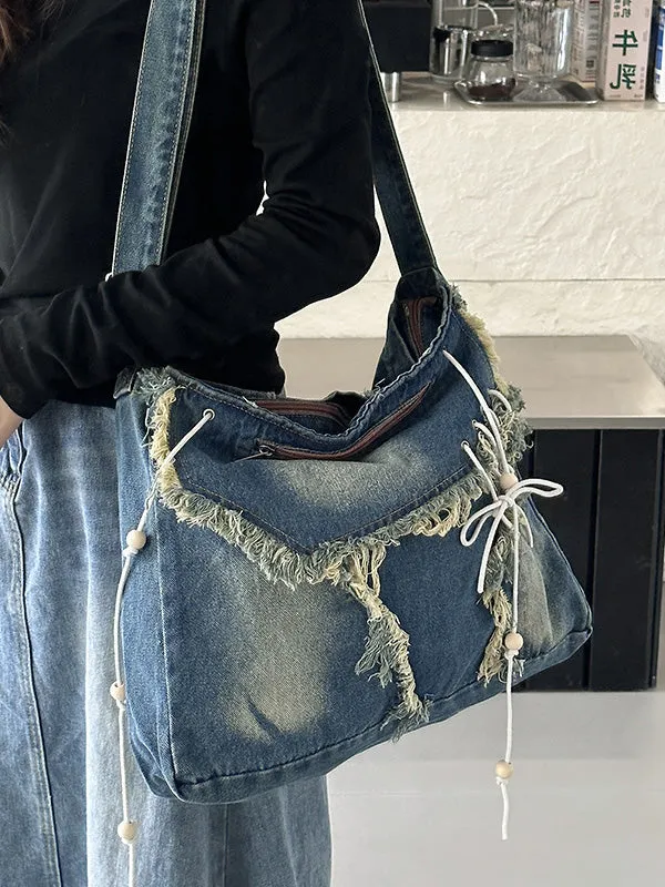 Drawstring Fringed Split-Joint Crossbody Bags Bags