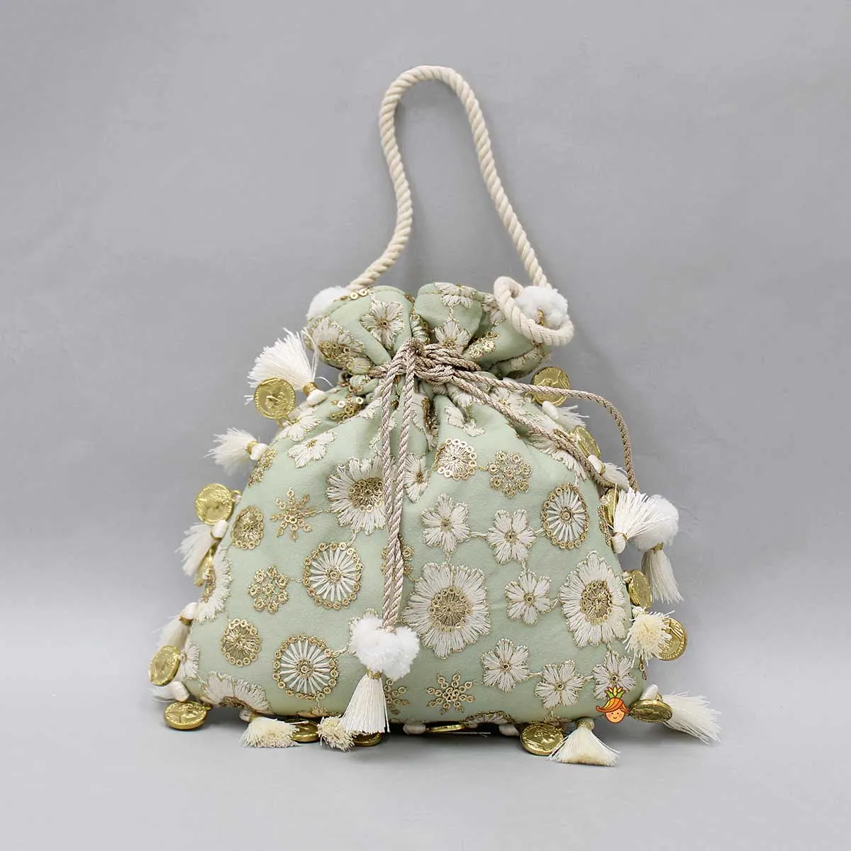 Fabulous Embroidered Green Potli Bag