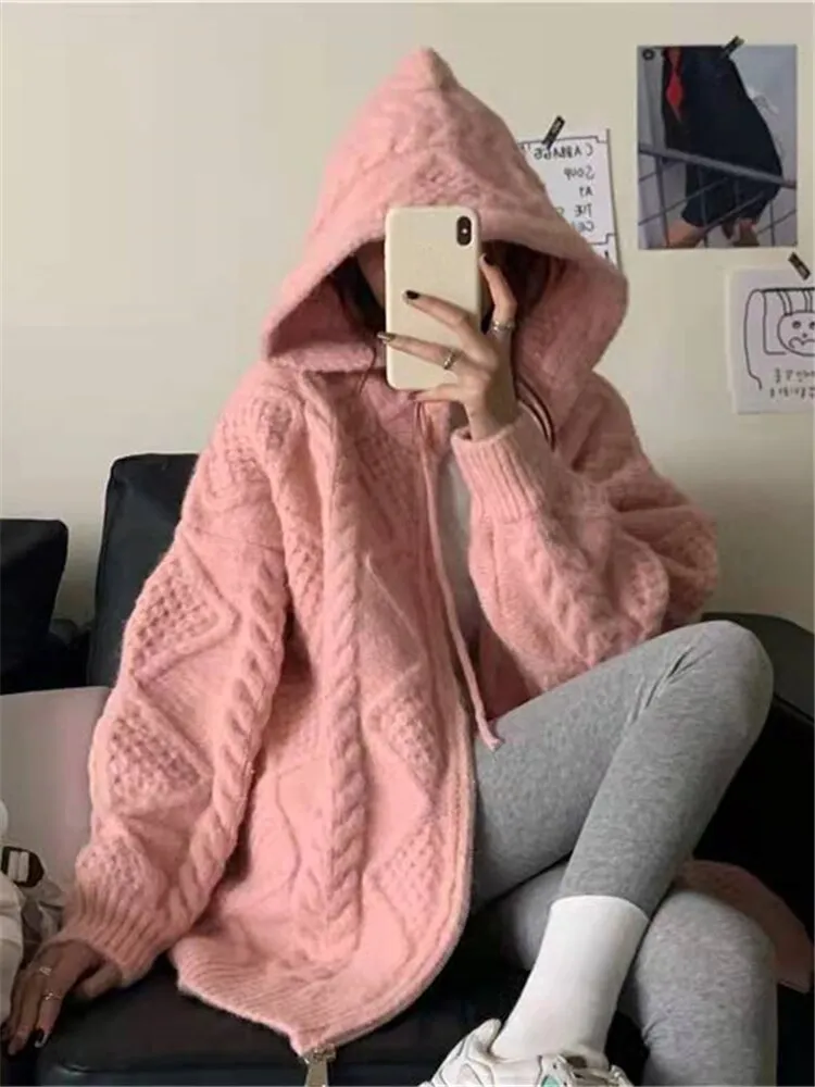 Fashionable Hooded Vintage Cardigans Spring Winter Sweaters