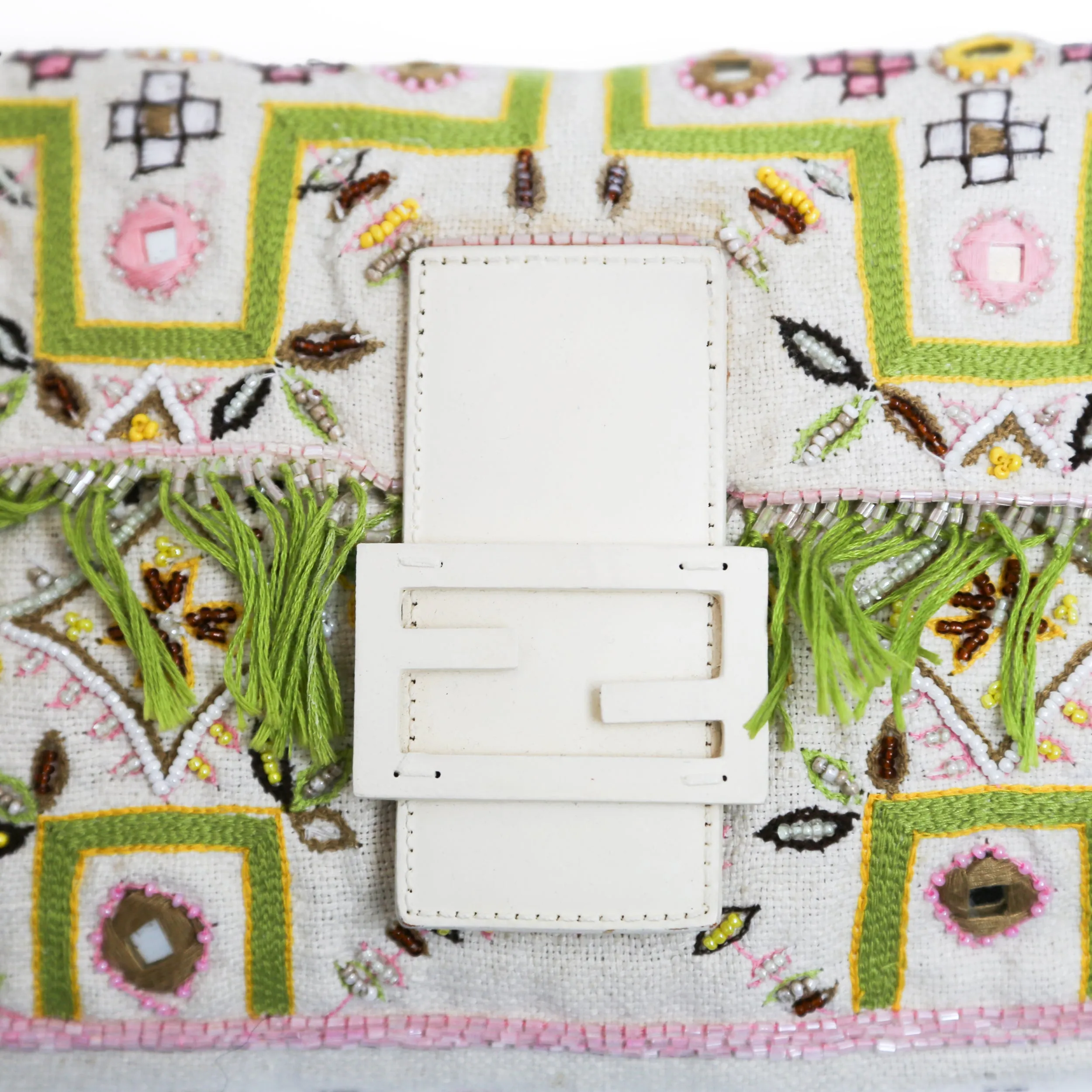 Fendi Embroidered Cloth Baguette Handbag