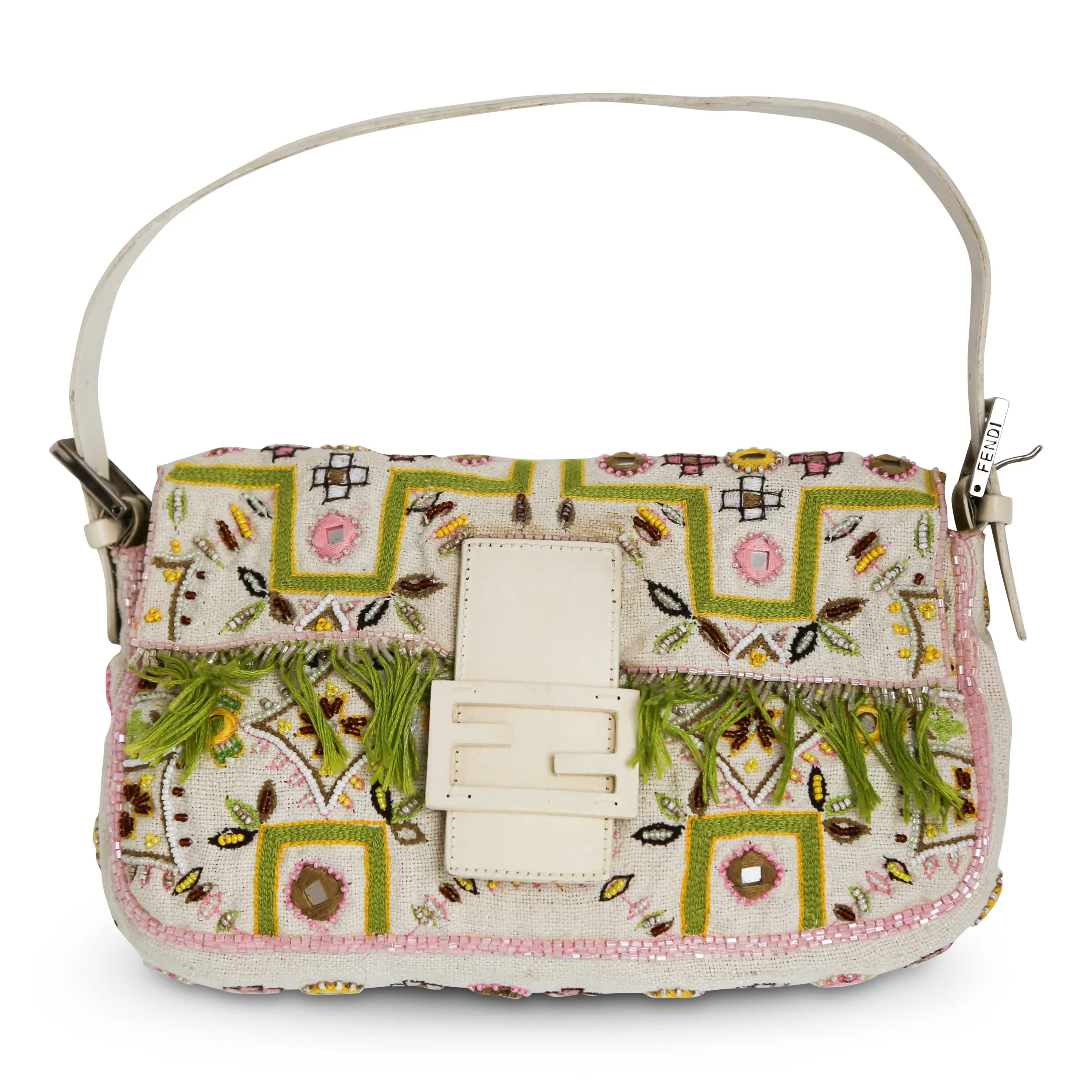 Fendi Embroidered Cloth Baguette Handbag