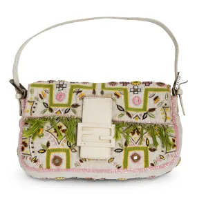 Fendi Embroidered Cloth Baguette Handbag