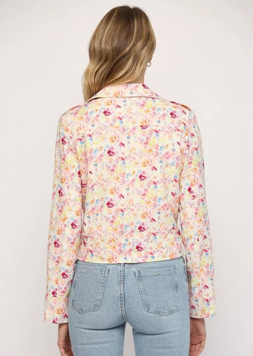 FINAL SALE - Floral Linen Blend Moto Jacket