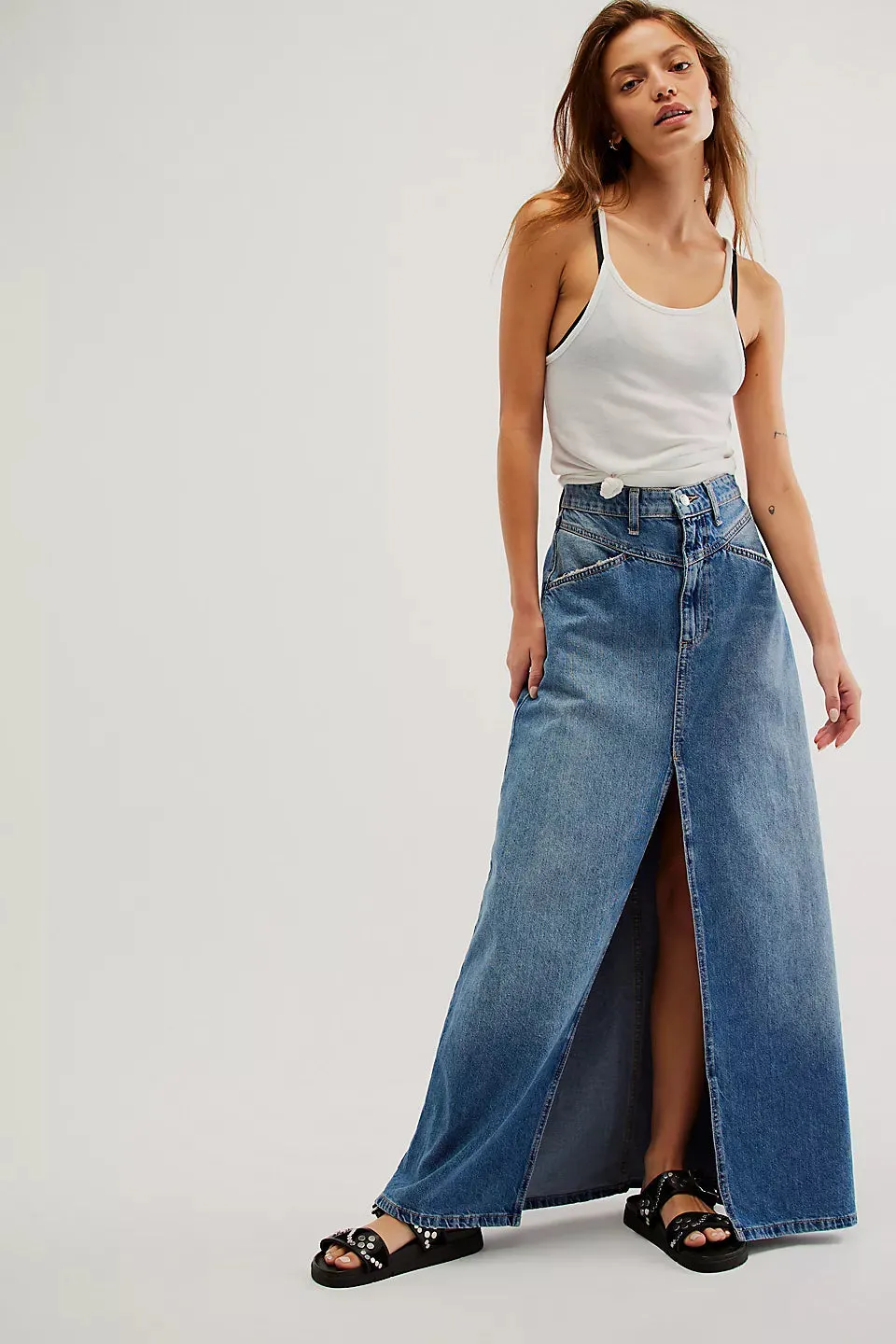 Free People We The Free Come As You Are Denim Maxi Skirt - SAPPHIRE BLUE