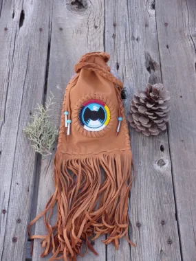 Fringed medicine bag , cedar bag , beaded eagle, 4 directions medicine wheel , made to order