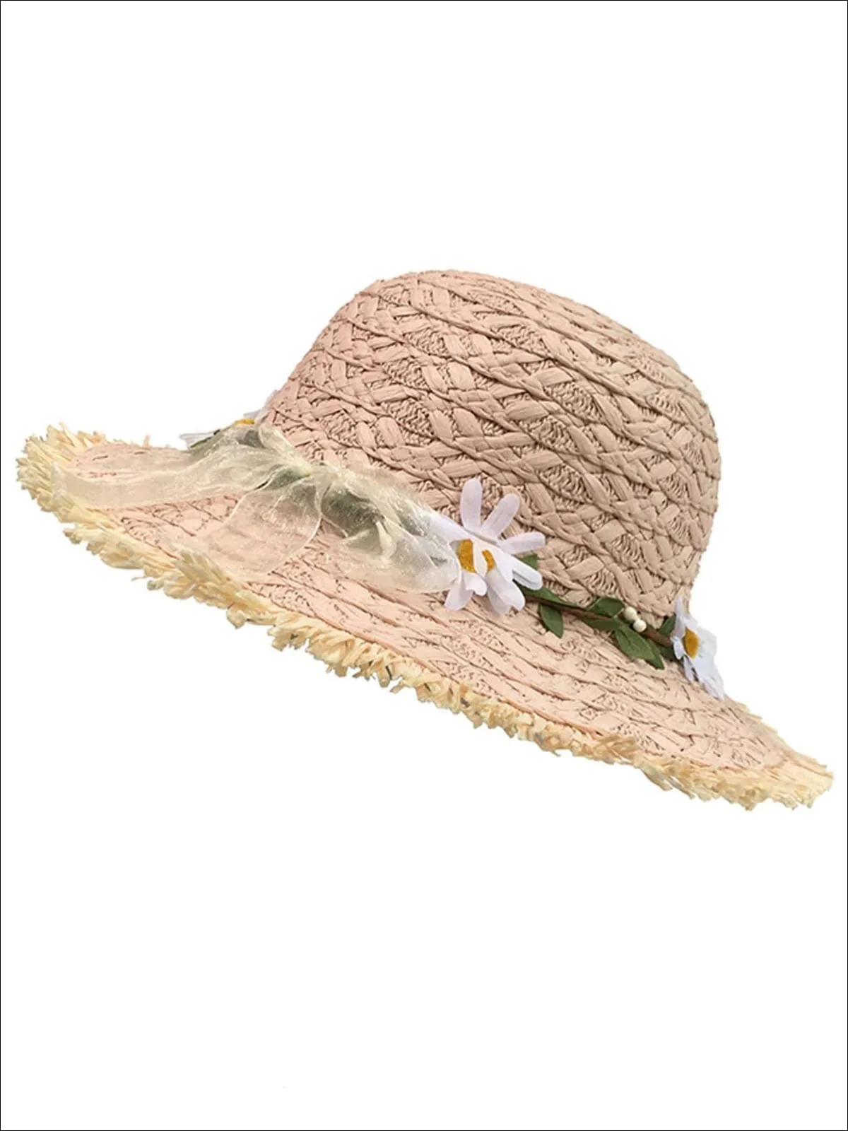 Girls Daisy Adorned Floppy Straw Hat