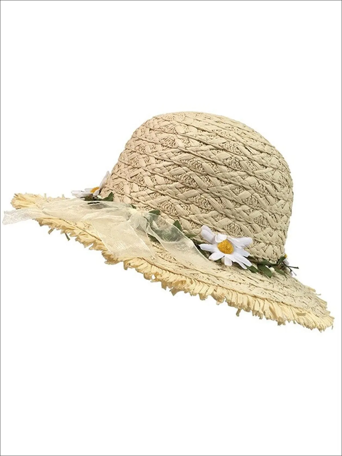 Girls Daisy Adorned Floppy Straw Hat