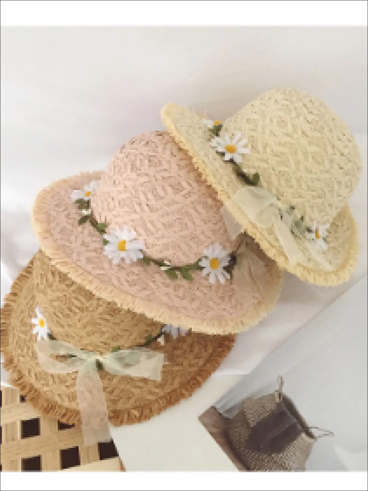 Girls Daisy Adorned Floppy Straw Hat