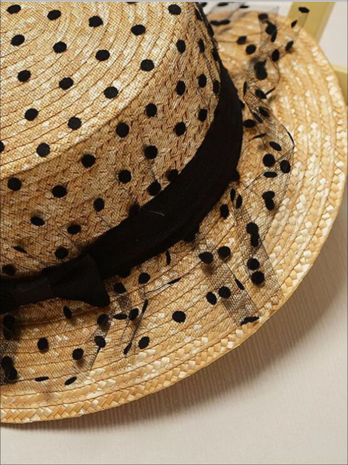 Girls Lace Dotted Mesh Straw Hat