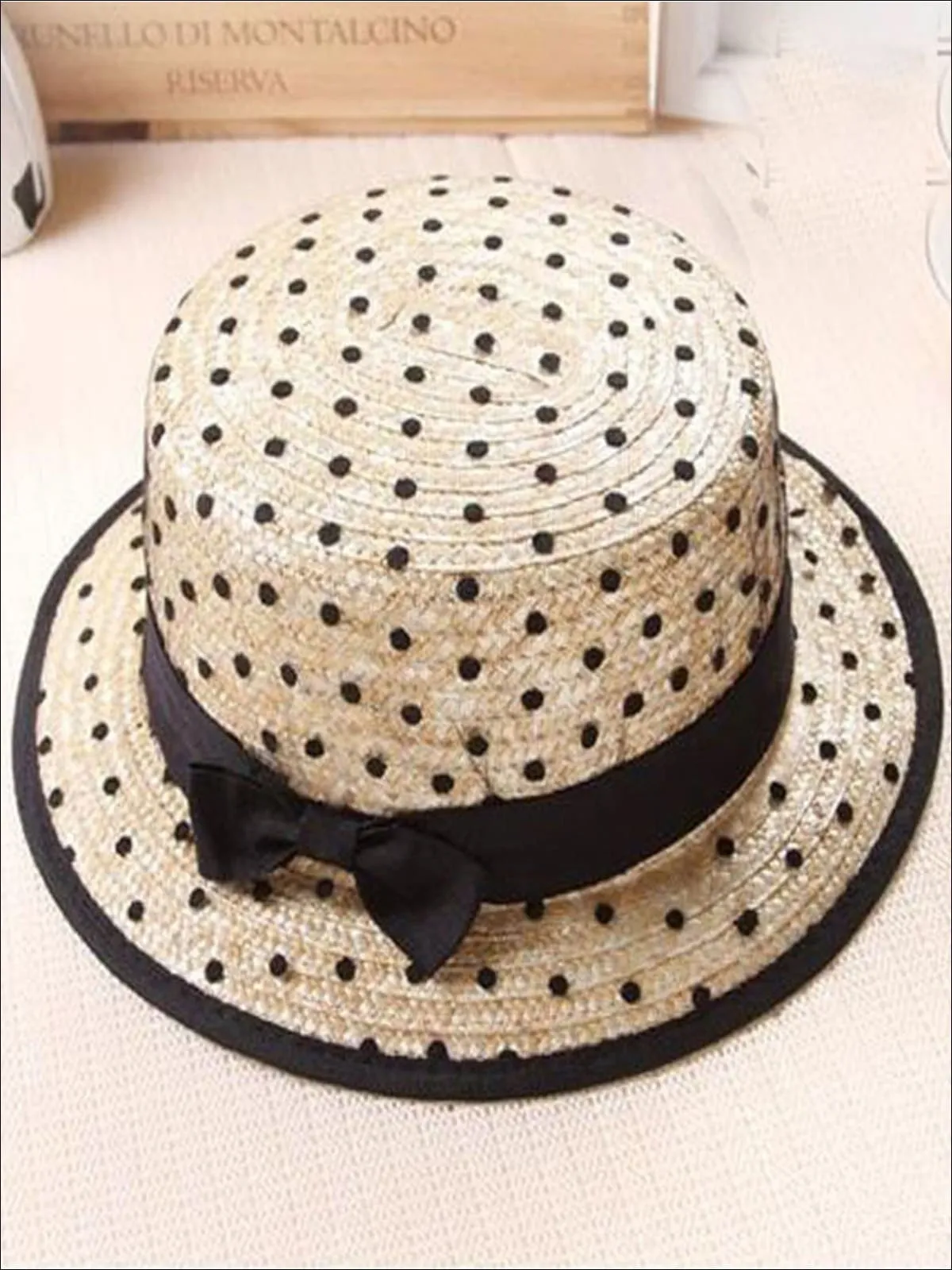 Girls Lace Dotted Mesh Straw Hat