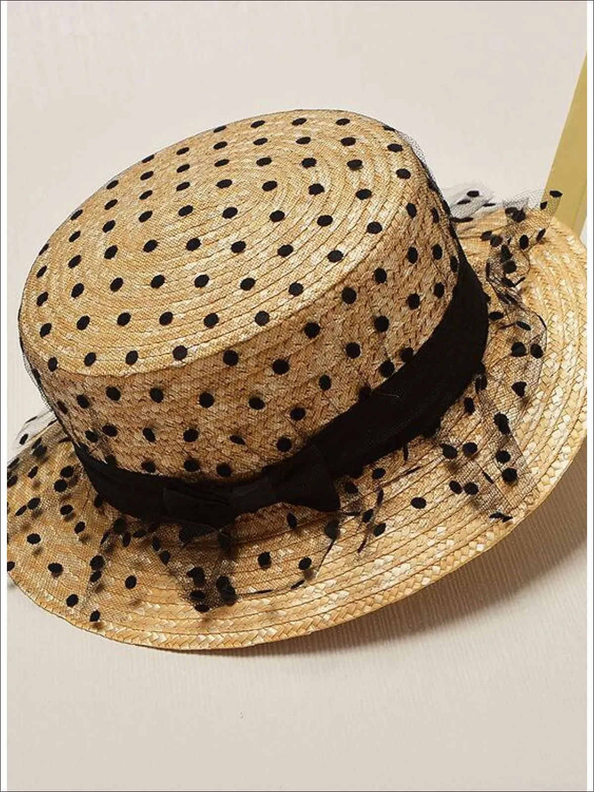 Girls Lace Dotted Mesh Straw Hat