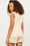 Girls Ribbed Knit Multi Stripe Ruffled Tank