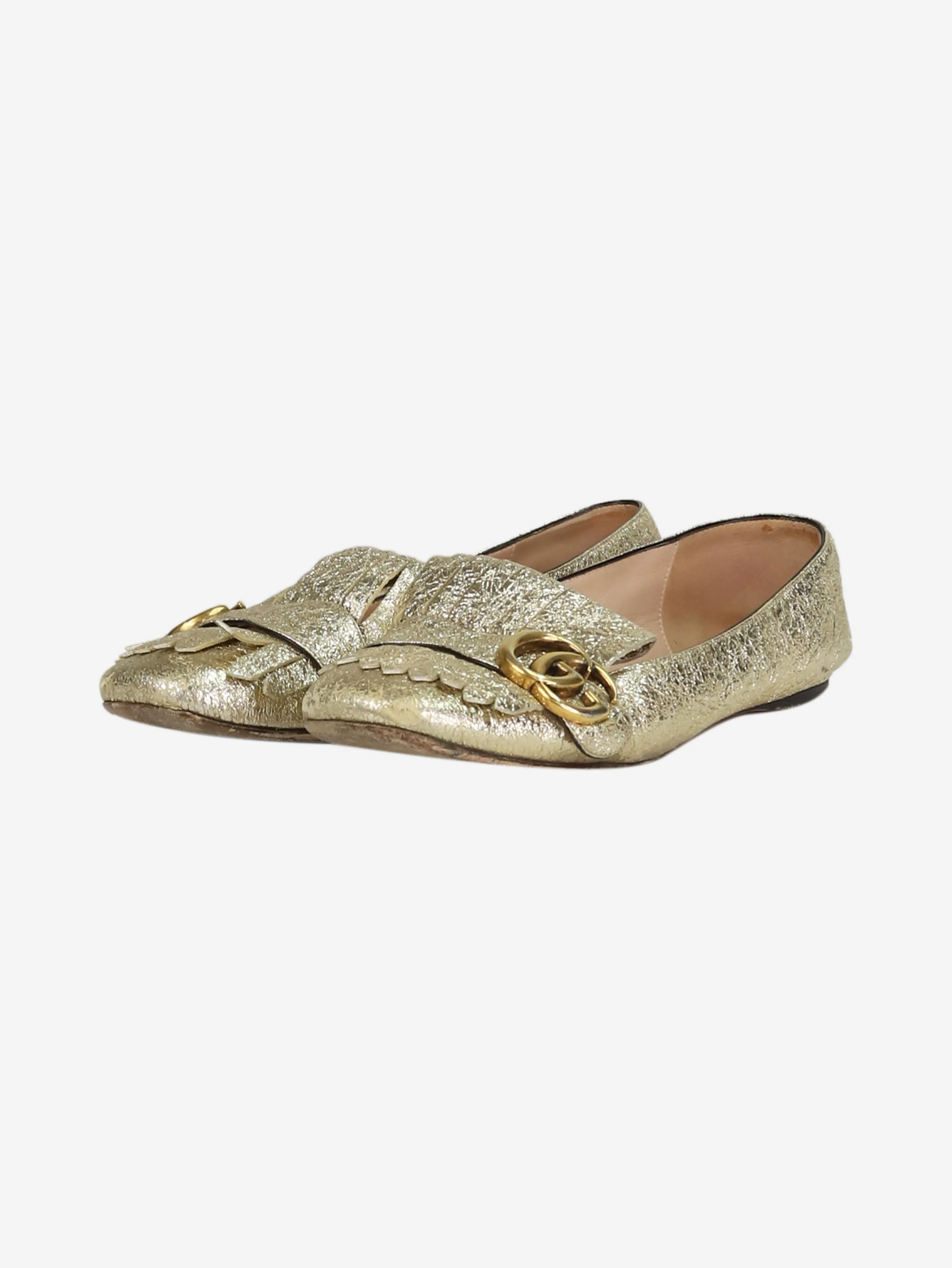 Gold GG Marmont fringed ballet flats - size EU 37