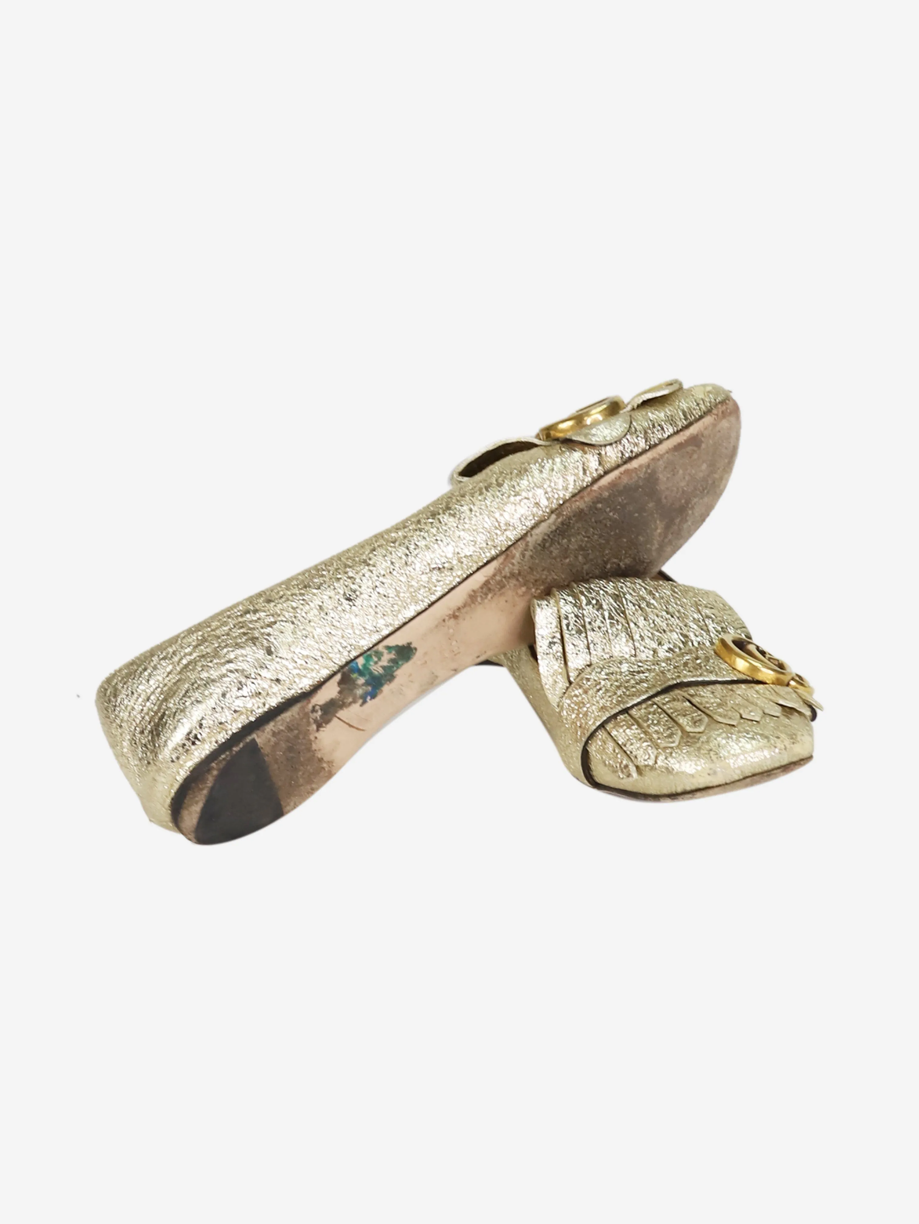 Gold GG Marmont fringed ballet flats - size EU 37