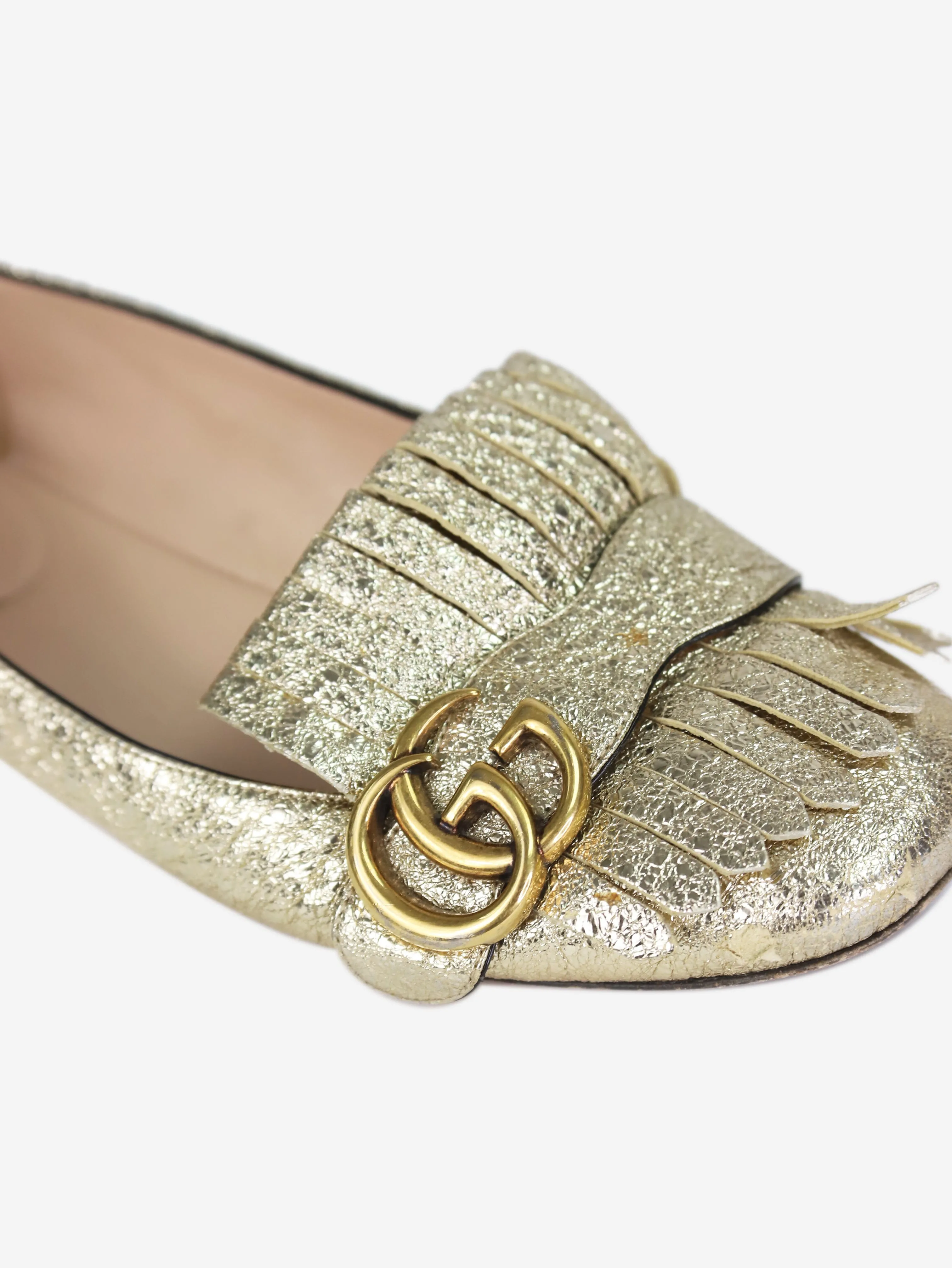 Gold GG Marmont fringed ballet flats - size EU 37