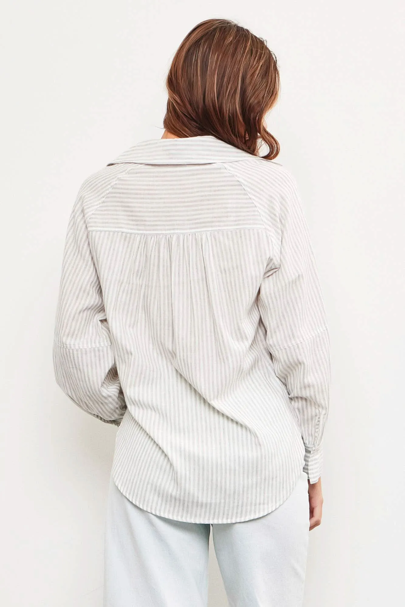 Grey Striped Patch Big Pocket Shirt