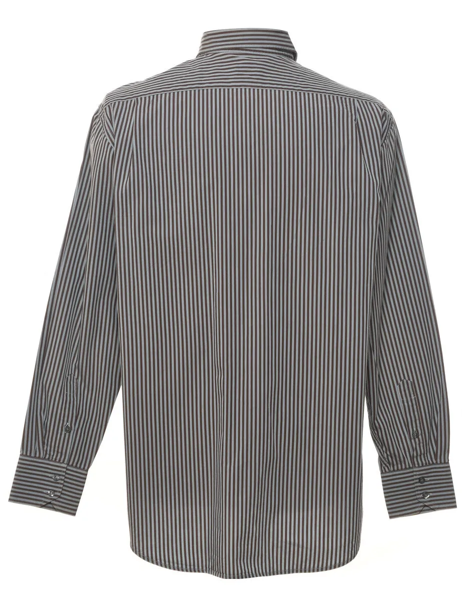 Lacoste Grey & Brown Striped Classic Shirt - L