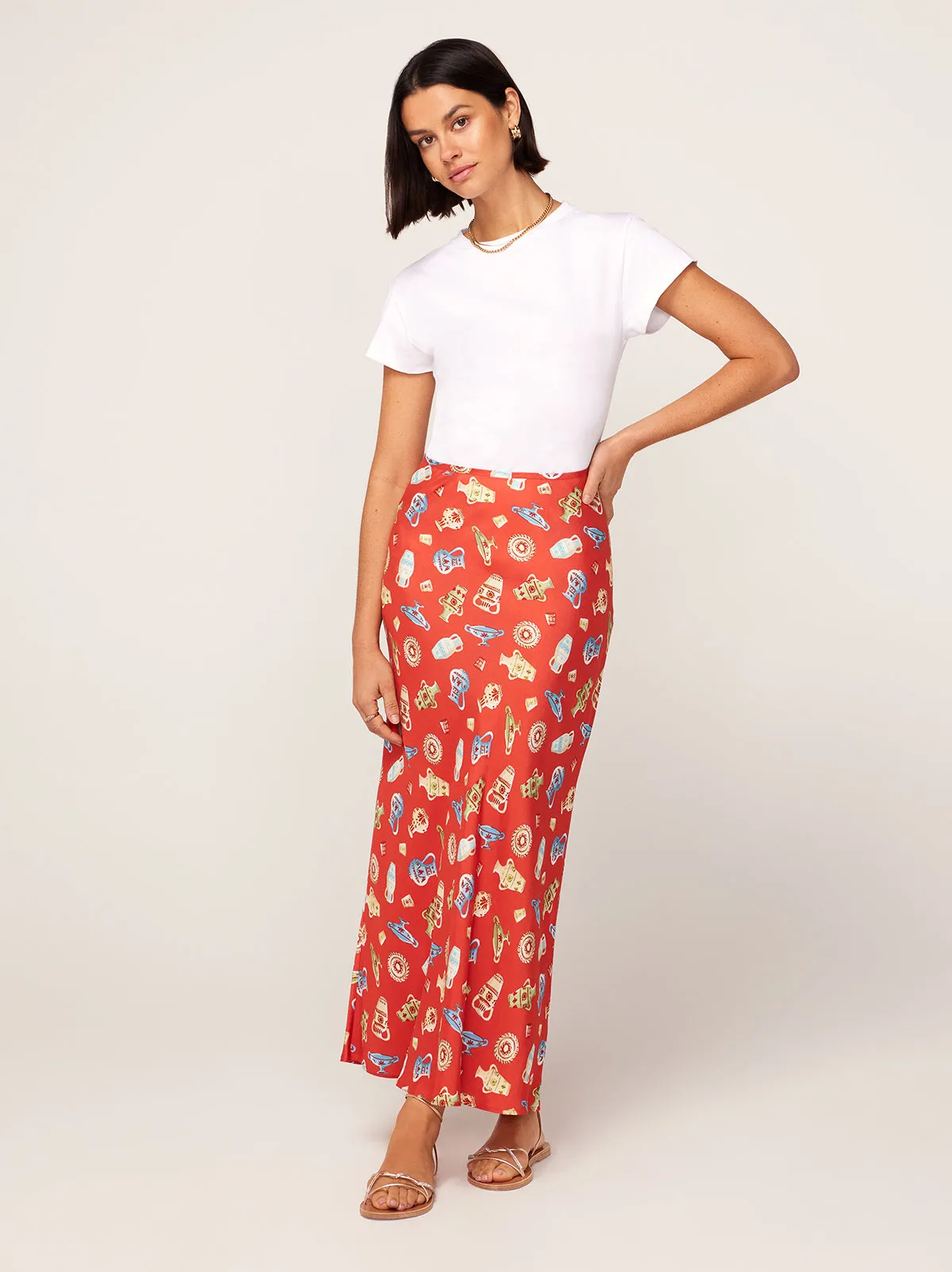 Layla Red Pottery Print Skirt