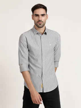 Men Grey Striped Casual Shirt (GBRJ6007)